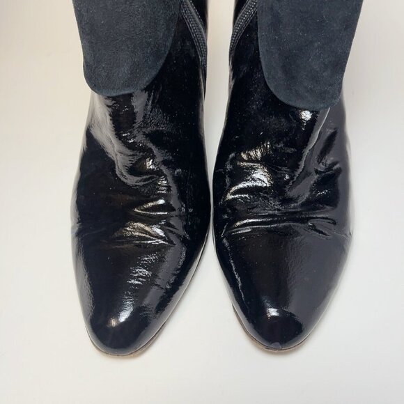 Donald J Pliner Womens 10 Collar Rula Black Patent Suede Leather Heel Boot - Picture 4 of 13